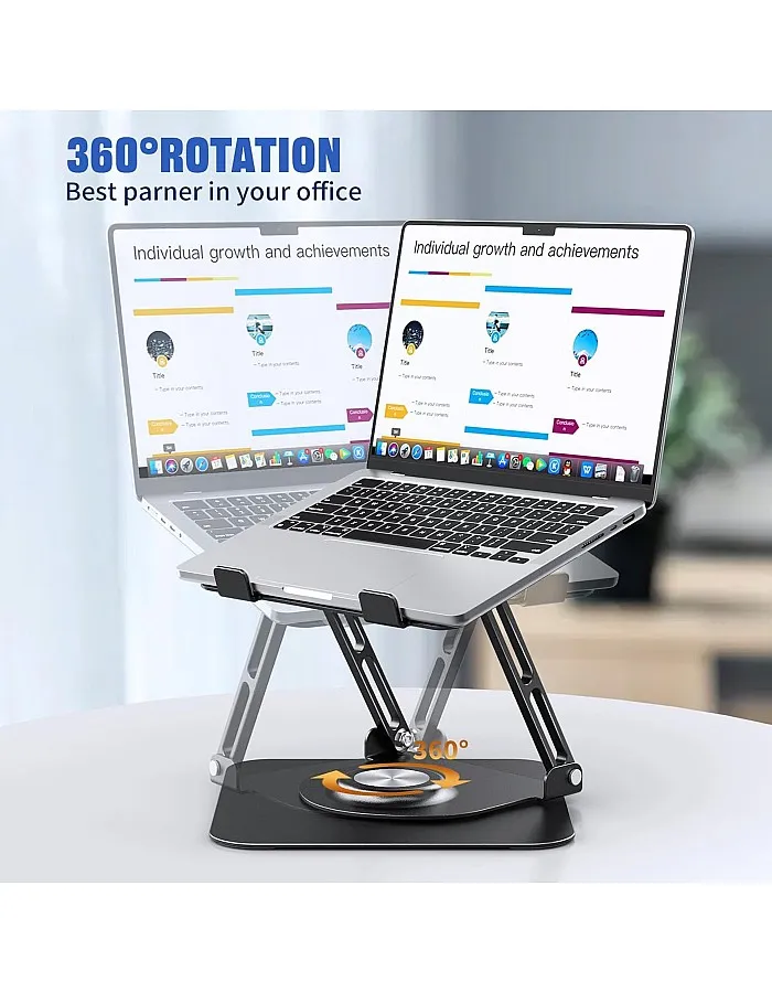 JOYEKY Laptop Stand for Desk, Adjustable Computer Stand with 360° Rotating Base, Ergonomic Laptop Riser for Collaborative Work, Foldable & Portable Laptop Stand, fits for All 10-16