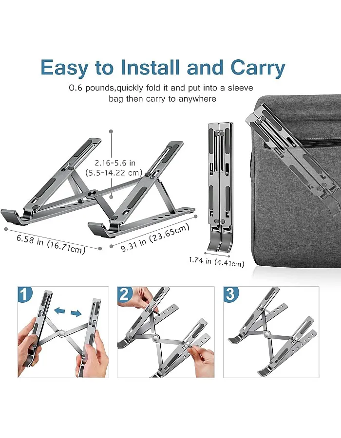 Laptop Holder Stand With Six Angles Adjustable Aluminum Compatible With MacBook,iPad, HP, Dell, Lenovo 10 15.6 - Silver.