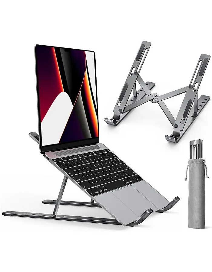 Laptop Holder Stand With Six Angles Adjustable Aluminum Compatible With MacBook,iPad, HP, Dell, Lenovo 10 15.6 - Silver.