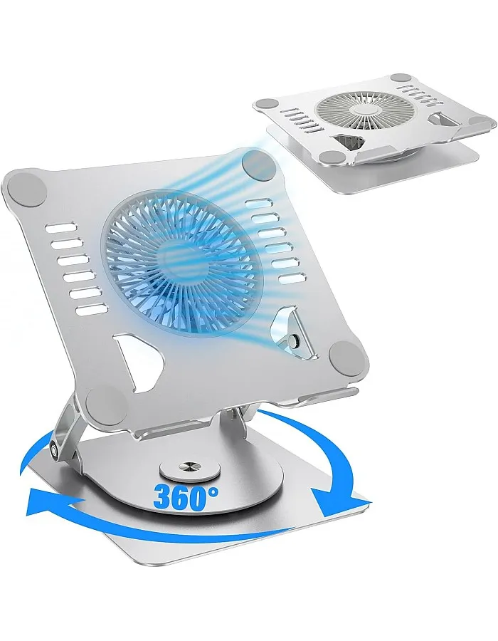 Laptop Stand, Aluminum Computer Stand with Cooling Fan Adjustable Height and 360° Rotatable Compatible with Macbook, Laptops (10-17 Inches)