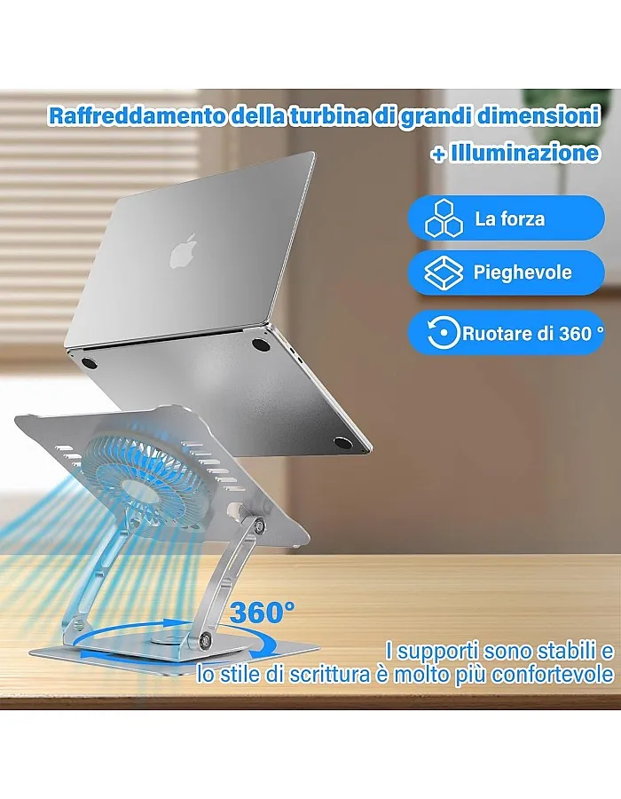 Laptop Stand, Aluminum Computer Stand with Cooling Fan Adjustable Height and 360° Rotatable Compatible with Macbook, Laptops (10-17 Inches)