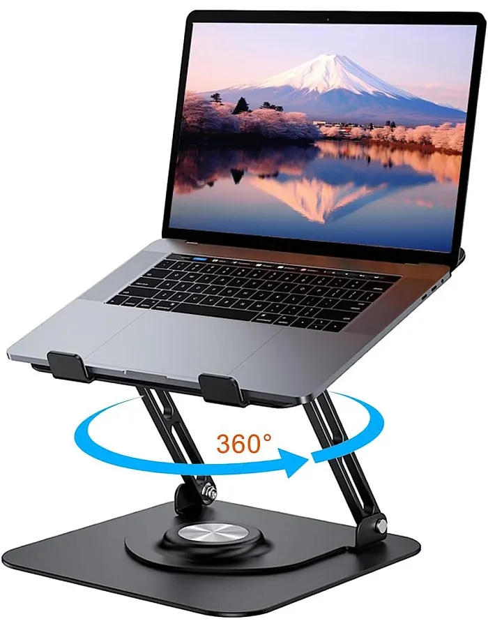Laptop Stand with 360° Rotating Base, Height-Adjustable Laptop Stand, Ergonomic Notebook Stand, Ventilated Laptop Holder, Compatible with 10-17 Inch MacBook Pro/Air, Dell, Lenovo, Acer, Huawei