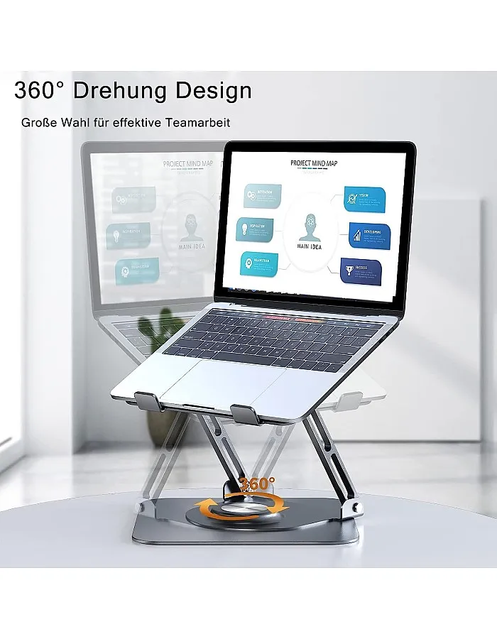 Laptop Stand with 360° Rotating Base, Height-Adjustable Laptop Stand, Ergonomic Notebook Stand, Ventilated Laptop Holder, Compatible with 10-17 Inch MacBook Pro/Air, Dell, Lenovo, Acer, Huawei