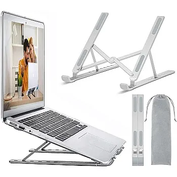 OUGEP Laptop Stand, Portable Foldable Height Adjustable Notebook Stand, Compatible with MacBook Pro Air, iPad, Lenovo, HP All 10-15.6 Inch Tablet (Silver)
