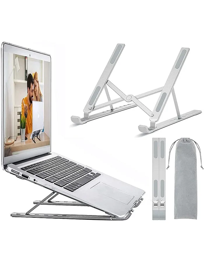 OUGEP Laptop Stand, Portable Foldable Height Adjustable Notebook Stand, Compatible with MacBook Pro Air, iPad, Lenovo, HP All 10-15.6 Inch Tablet (Silver)