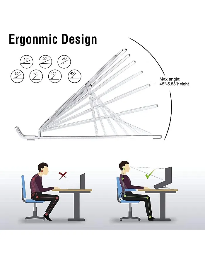OUGEP Laptop Stand, Portable Foldable Height Adjustable Notebook Stand, Compatible with MacBook Pro Air, iPad, Lenovo, HP All 10-15.6 Inch Tablet (Silver)