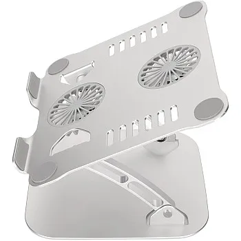 TechTrendz Aluminum Alloy Laptop Stand With Cooling Fan, PC Stand,Tablet Stand, Foldable,USB Connection,Adjustable Height Up to 16’’,Strong Cooler Stand,Suitable for Office,WFH,Business Trips (Silver)