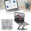 TechTrendz Aluminum Alloy Laptop Stand With Cooling Fan, PC Stand,Tablet Stand, Foldable,USB Connection,Adjustable Height Up to 16’’,Strong Cooler Stand,Suitable for Office,WFH,Business Trips (Silver)