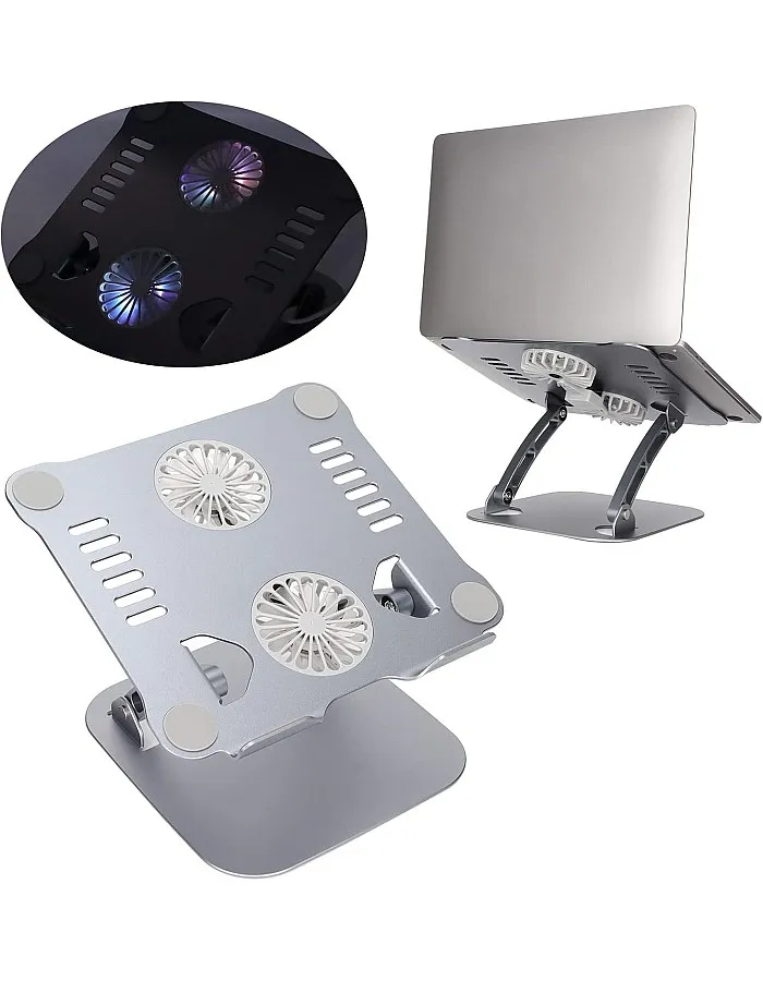 TechTrendz Aluminum Alloy Laptop Stand With Cooling Fan, PC Stand,Tablet Stand, Foldable,USB Connection,Adjustable Height Up to 16’’,Strong Cooler Stand,Suitable for Office,WFH,Business Trips (Silver)