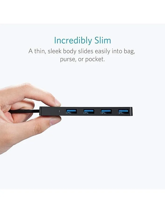 Anker 4-Port USB 3.0 Ultra Slim Data Hub for Macbook, Mac Pro/mini, iMac, Surface Pro, XPS, Notebook PC, USB Flash Drives, Mobile HDD, and More - 18 Months Local Warranty