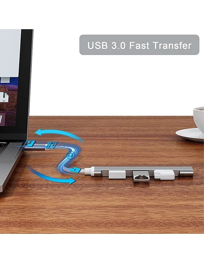 Herfair USB Expander, 4 Ports Type-C to USB 3.0 Adapter, Ultra Slim OTG Dongle Compatible With Windows, MacBook Pro/Air, Chrome - Space Silver