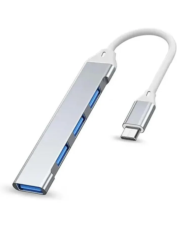 Herfair USB Expander, 4 Ports Type-C to USB 3.0 Adapter, Ultra Slim OTG Dongle Compatible With Windows, MacBook Pro/Air, Chrome - Space Silver