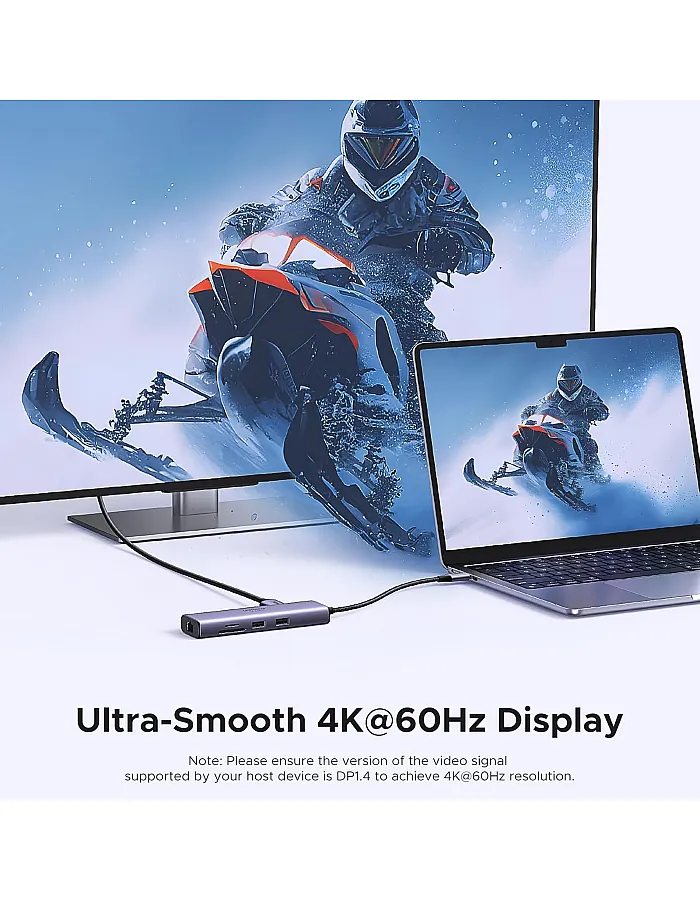 موزع USB نوع C 7 في 1 من يوجرين مع جيجابت ايثرنت 4K @60Hz HDMI، شحن بي دي 100 وات، قارئ بطاقات SD/TF، منفذين USB 3.0، قاعدة USB C متوافقة مع ماك M1، M2، اي باد، آ