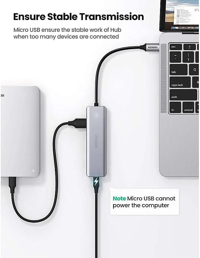 UGREEN Hub 4 Ports USB Type C to USB 3.0 Hub Adapter with Charging Port for MacBook Pro iMac Samsung Galaxy Note 10 S10 S9 LG Google Chromebook Pixelbook Dell XPS Oculus Rift