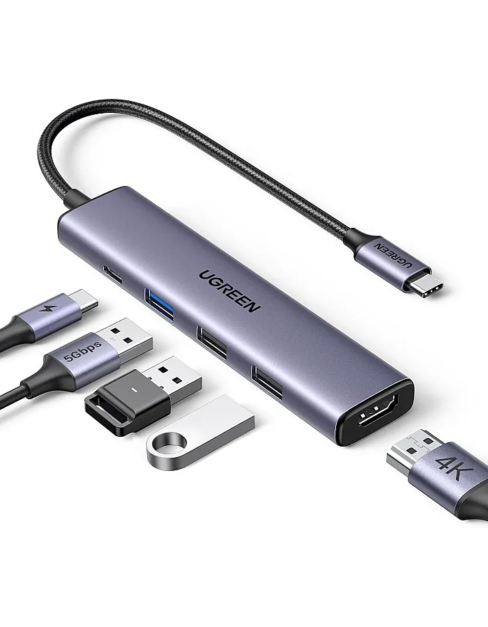 UGREEN Revodok 5-in-1 USB-C Hub with 4K HDMI, 100W Power Delivery, 3 USB-A Data Ports, USB C Hub Multiport Adapter
