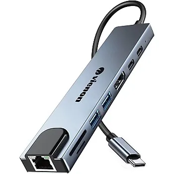 USB C Hub Ethernet HDMI Adapter, 8 in 1 USB C Docking Station with 4K HDMI, RJ45 Ethernet, SD/TF Card Reader, USB 3.0/2.0, PD 100W, USB C, LAN USB C Dongle for MacBook Pro/Air, iPad Pro, XPS, etc