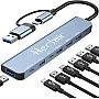 USB C Port Hub Aluminum 7 in 1 Multiport USB Extender Splitter Adapter with USB 3.0/2.0 Docking Station for MacBook Pro/Air/iPad Pro/Surface Pro/HP Laptop/Galaxy Phones (1 to 7)