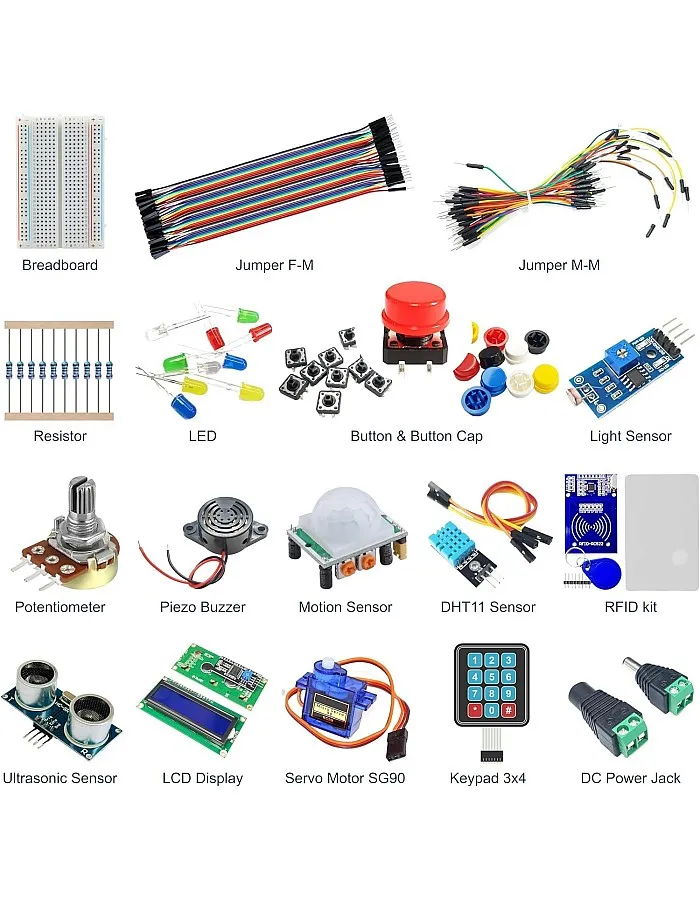 مجموعة ادوات الكترونية اساسية للمبتدئين من اردوينو، ESP32، ESP8266، راسبيري باي - مجموعة مستشعر ومكونات للمبتدئين والمشاريع التي تصنعها بنفسك