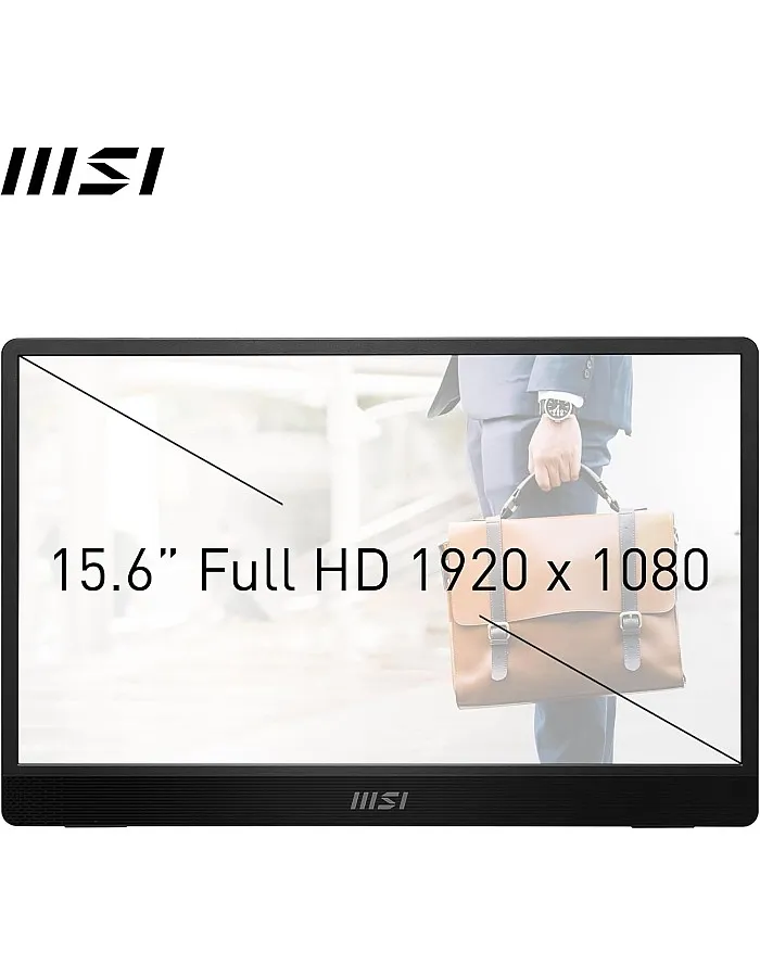 MSI PRO MP161 E2 Portable Monitor 15.6 Inches Full HD – IPS Panel 1920 x 1080, 60Hz, Practical (PC, Laptop, Mobile), Enhanced Speakers, Frame & Stand – Mini-HDMI 2.0b, 2 x USB Type-C