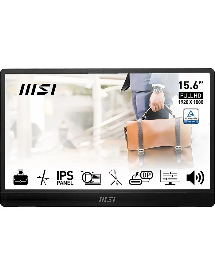 MSI PRO MP161 E2 Portable Monitor 15.6 Inches Full HD – IPS Panel 1920 x 1080, 60Hz, Practical (PC, Laptop, Mobile), Enhanced Speakers, Frame & Stand – Mini-HDMI 2.0b, 2 x USB Type-C