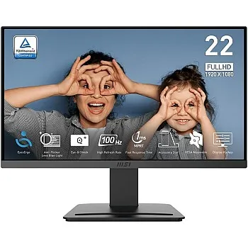 MSI PRO MP223 E2, 22-inch VA 1920 x 1080 (FHD) Computer Monitor, 100Hz, Adaptive-Sync, HDMI, Video Port, Display Port, VESA Mountable, Tilt, 1ms, Black
