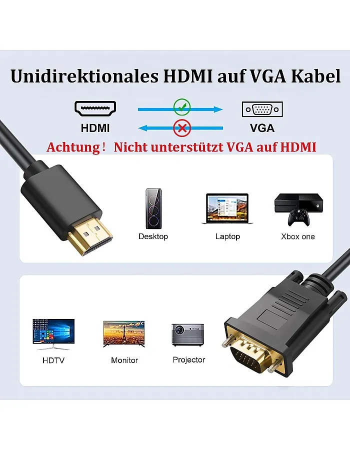 كيبل HDMI الى VGA من اوميفاين، محول كيبل فيديو (ذكر الى ذكر) متوافق مع راسبيري باي وروكو والكمبيوتر المكتبي واللابتوب والكمبيوتر الشخصي والش