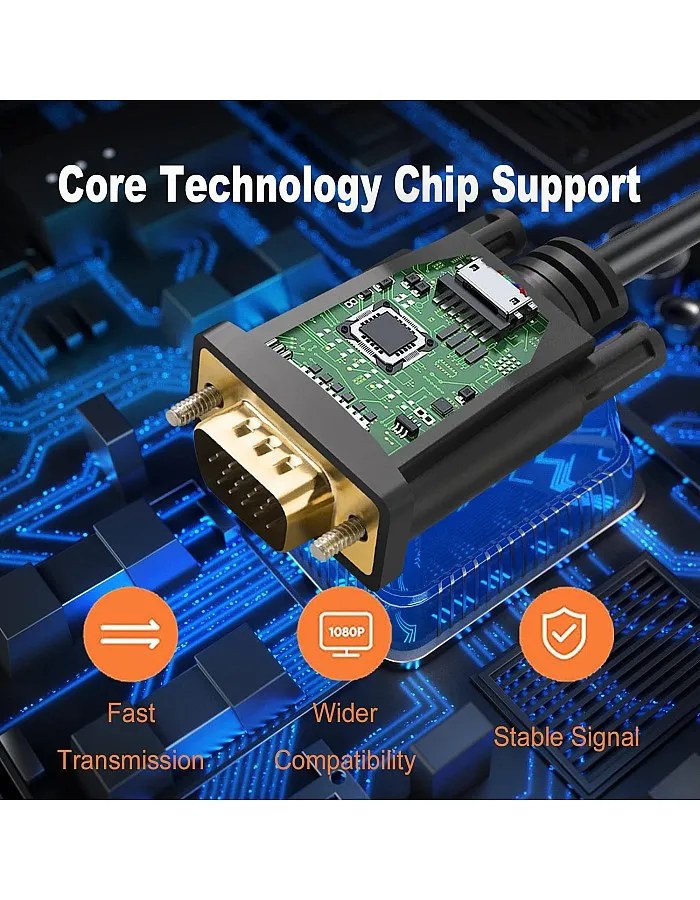 كيبل HDMI الى VGA من اوميفاين، محول كيبل فيديو (ذكر الى ذكر) متوافق مع راسبيري باي وروكو والكمبيوتر المكتبي واللابتوب والكمبيوتر الشخصي والش