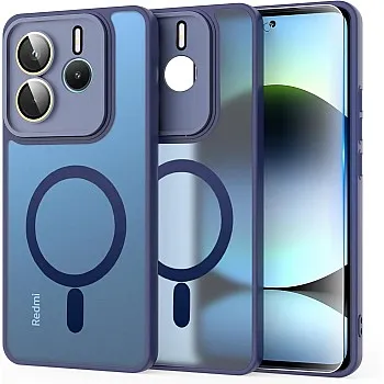 Grabist Magnetic case for Redmi Note 14 4G, Full Camera Protection with lens, Compatible with magnetic stand, Translucent Matte, Shockproof Case For Redmi Note 14 4G (Blue)