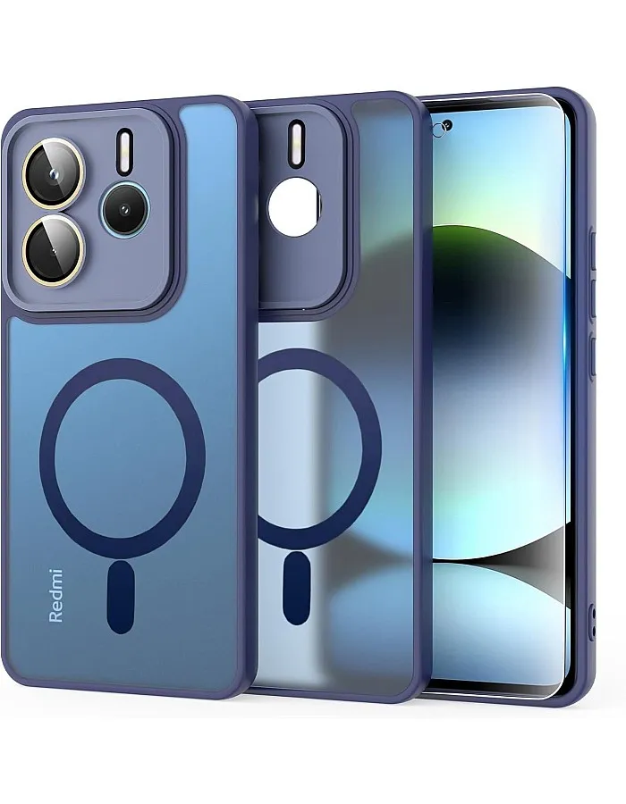 Grabist Magnetic case for Redmi Note 14 4G, Full Camera Protection with lens, Compatible with magnetic stand, Translucent Matte, Shockproof Case For Redmi Note 14 4G (Blue)