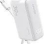 Anker Power Bank USB C Charger Block, 3-in-1 5,000mAh Portable Charger with Built-in USB-C Cable and Foldable AC Plug, 30W Max Compact Battery Pack, for iPhone 15 Series, Galaxy, MacBook and More