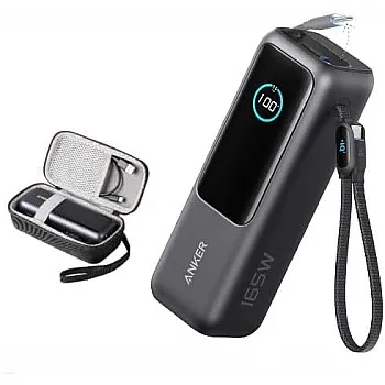 انكر باور بانك من زولو (25 كيلو، 165 واط، USB نوع سي مدمج وكابل قابل للسحب) شاحن محمول عالي السرعة، 1 USB-C 1 US B-A، حزمة بطارية لايفون 17/16/1 | جالاكسي S