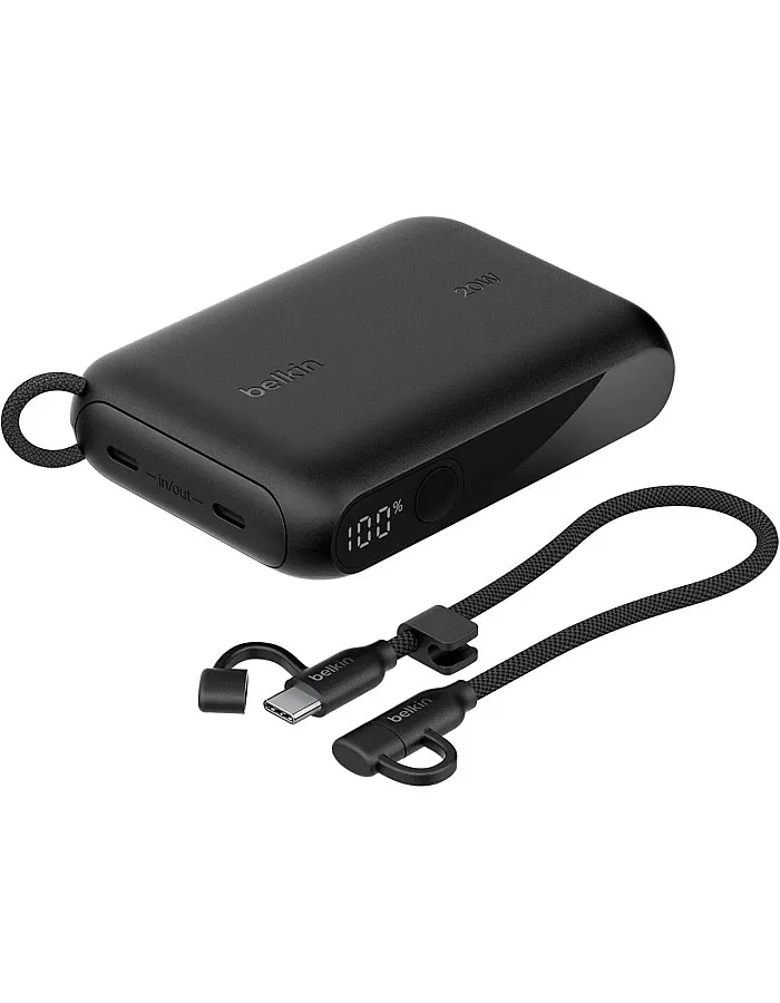 Belkin Power Bank 10000mAh, Portable Charger Thin with 2 USB-C Ports, Digital Battery Display, 20W Charging for iPhone 16 15 Series Samsung Galaxy S25 S24 Pixel 9 iPad, etc. - Black