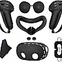 Fekra 7 in 1 VR Accessories Compatible with Meta Oculus Quest 3s 2024, Silicone Face Cover, Protective Lens Cover,5 Disposable Eye Cover, VR Cleaning Cloth, 2 Thumb Grips(Black)