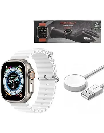 ADHOMAX New T800 Ultra2 Smart Watch Elegant Design 1.99", NFC, Fitness Tracker, Heart Rate, Oxygen Monitor, Calls, Wireless Charging | IOS and android for men, women (White Strap)