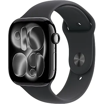 Apple Watch Series 11 GPS 46mm Smartwatch with Jet Black Aluminium Case with Black Sport Band M/L. Sleep Score, Fitness Tracker, Health Monitoring, Always-On Display, Water Resistant