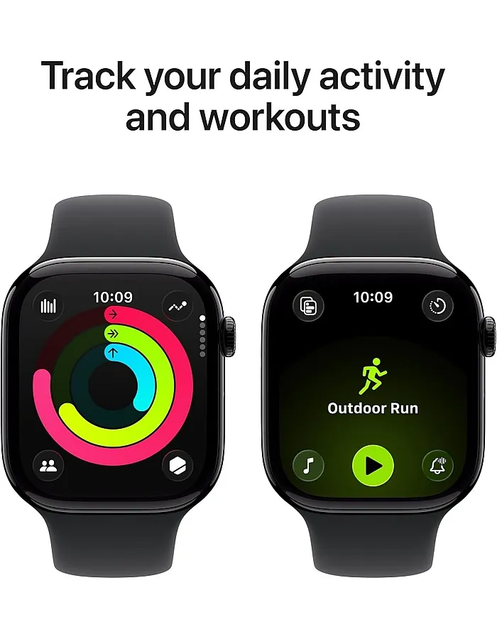 Apple Watch Series 11 GPS 46mm Smartwatch with Jet Black Aluminium Case with Black Sport Band M/L. Sleep Score, Fitness Tracker, Health Monitoring, Always-On Display, Water Resistant