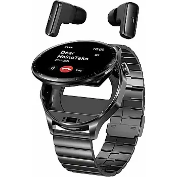 Haino Teko 12 Waterproof Smart Watch with Built-in Wireless Earbuds, Large AMOLED Display, 3 Pairs of Straps and Charging Cable Designed for Men - Black