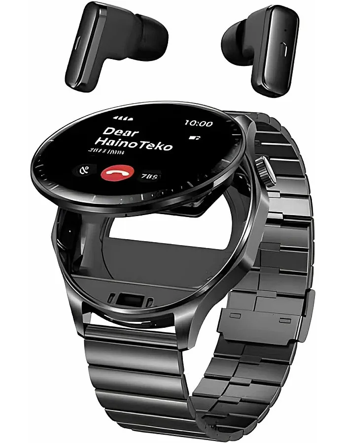 Haino Teko 12 Waterproof Smart Watch with Built-in Wireless Earbuds, Large AMOLED Display, 3 Pairs of Straps and Charging Cable Designed for Men - Black