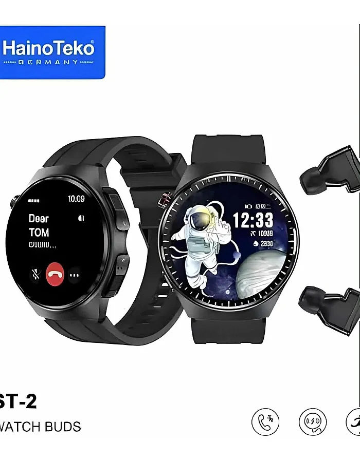 Haino Teko 12 Waterproof Smart Watch with Built-in Wireless Earbuds, Large AMOLED Display, 3 Pairs of Straps and Charging Cable Designed for Men - Black