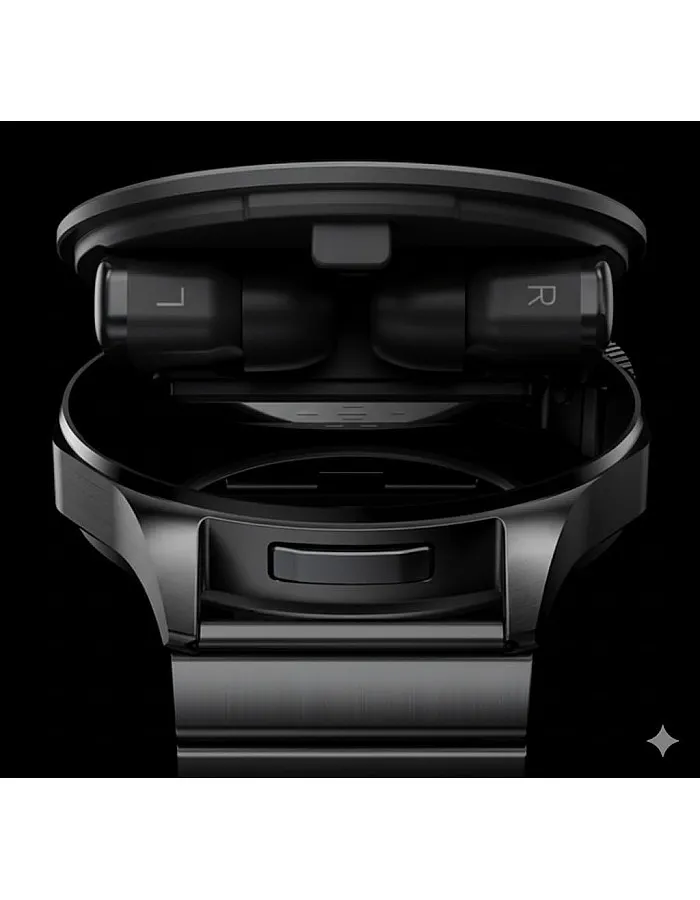 Haino Teko 12 Waterproof Smart Watch with Built-in Wireless Earbuds, Large AMOLED Display, 3 Pairs of Straps and Charging Cable Designed for Men - Black