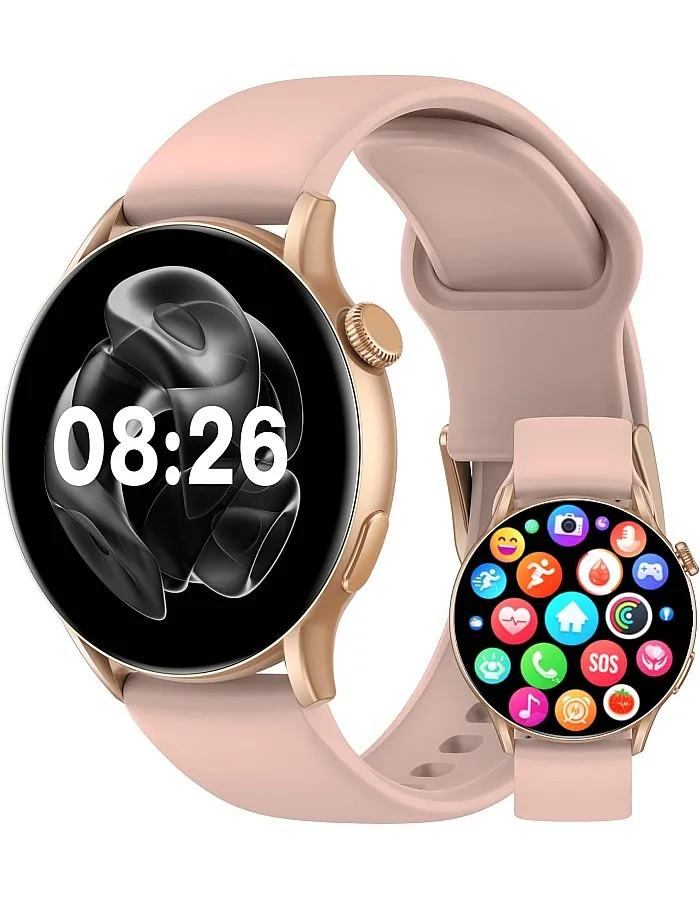 cardoO Smart Watch X Orbit, Round 1.6” AMOLED Display, Bluetooth Calling, Fitness & Health Tracker with Heart, Sleep & SpO2 Monitoring, 100+ Sports Modes – Waterproof, iOS & Android Compatible -Gold