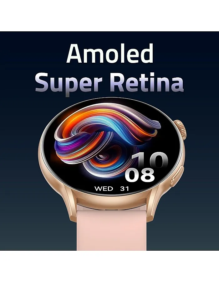 cardoO Smart Watch X Orbit, Round 1.6” AMOLED Display, Bluetooth Calling, Fitness & Health Tracker with Heart, Sleep & SpO2 Monitoring, 100+ Sports Modes – Waterproof, iOS & Android Compatible -Gold