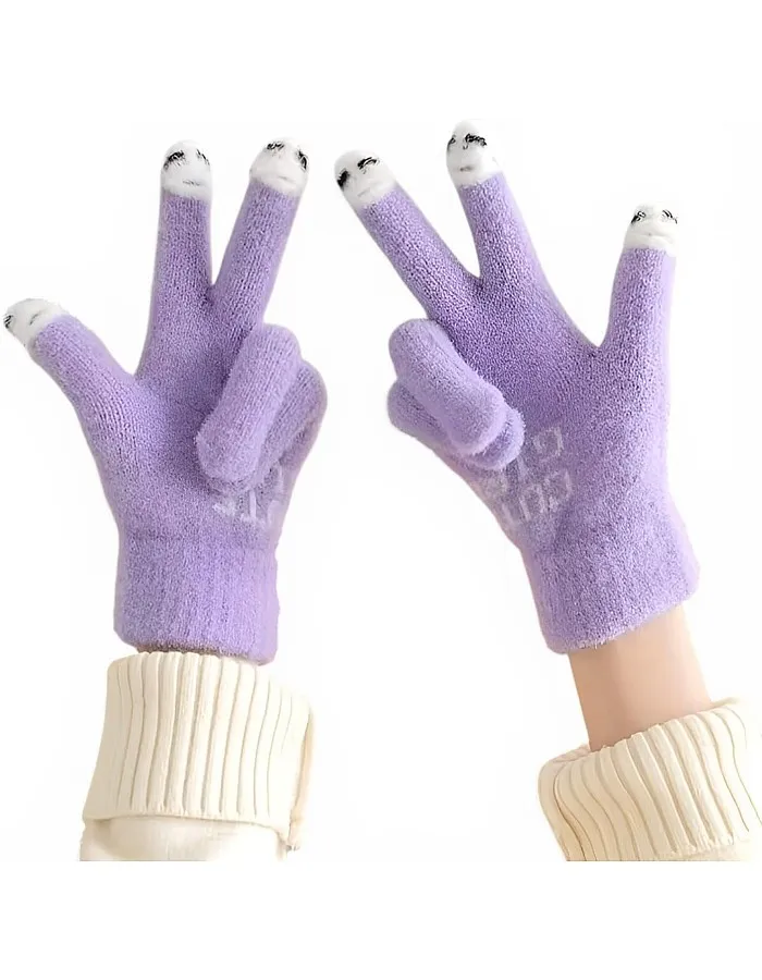 1 Pair Women Cute Cartoon Touchscreen Winter Gloves - Warm Full Finger Gloves with Elastic Design and Soft Lining for Cold - Suitable for Outdoor Activities and Daily Use