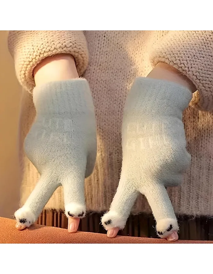 1 Pair Women Cute Cartoon Touchscreen Winter Gloves - Warm Full Finger Gloves with Elastic Design and Soft Lining for Cold - Suitable for Outdoor Activities and Daily Use