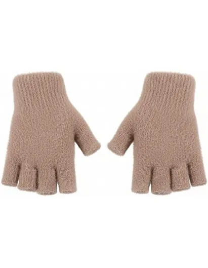 1 Pair Women Gloves Half Finger Gloves Elegant Plush Thick Warm Anti-cold Gloves