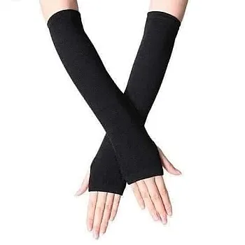 Cotton Wrist Long Sleeves with Finger Hole, Black