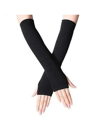Cotton Wrist Long Sleeves with Finger Hole, Black