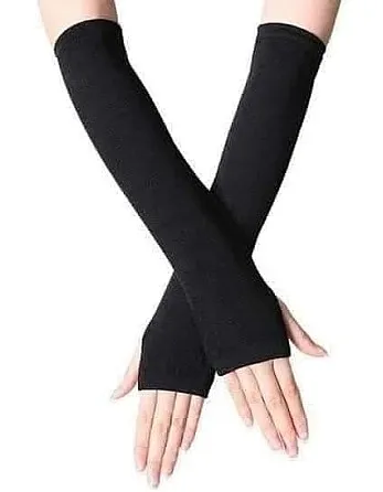 Cotton Wrist Long Sleeves with Finger Hole, Black