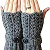 Handmade Fingerless Gloves, Grey Knitted Wrist Warmers with Buttons, Winter Hand Accessories