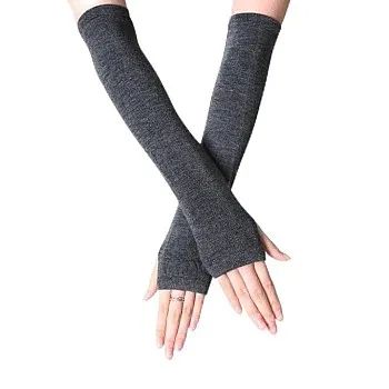Long Fingerless Gloves, Dark Grey Arm Sleeves, Winter Warm Hand Guard, Knitted Fabric